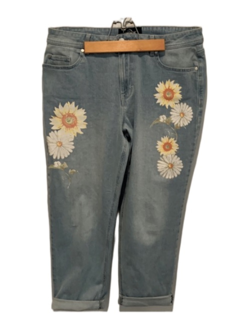 Jordache Light Blue Straight-Leg Jeans with Floral Embroidery